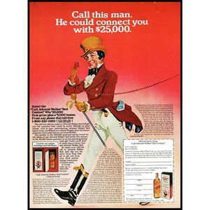 1981 Johnnie Walker Red Label Scotch Walking Man Vintage Print Ad Wall Art
